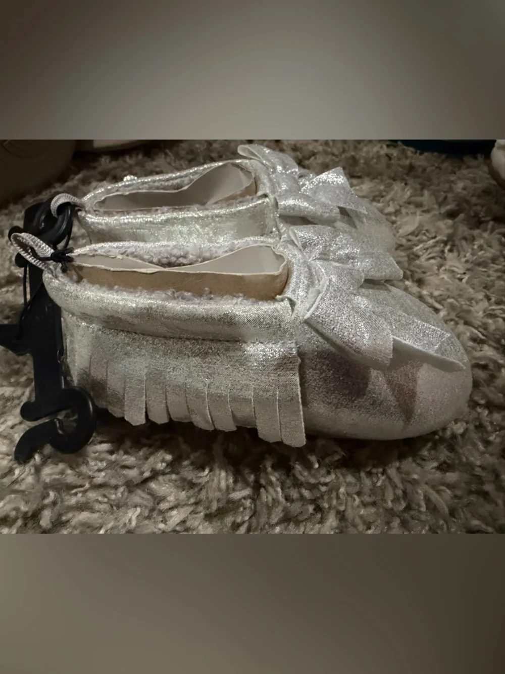 Wonder Nation Silver Slipper Moccasin Shoe Sherpa Lined
